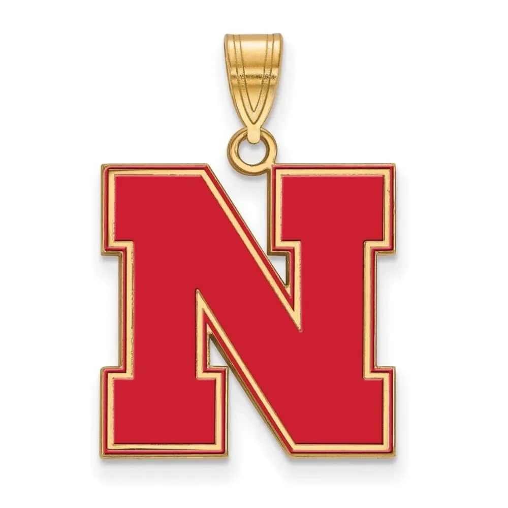 14K Gold Plated Sterling Silver U. of Nebraska LG Enamel 'N' Pendant
